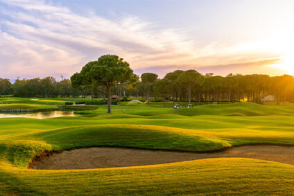 Golf course at sunset